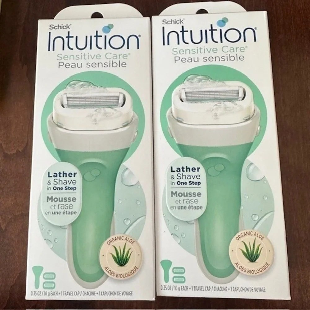 2 Schick Intuition Sensitive Care Women Razor 4 Blades Lather Shave Organic Aloe